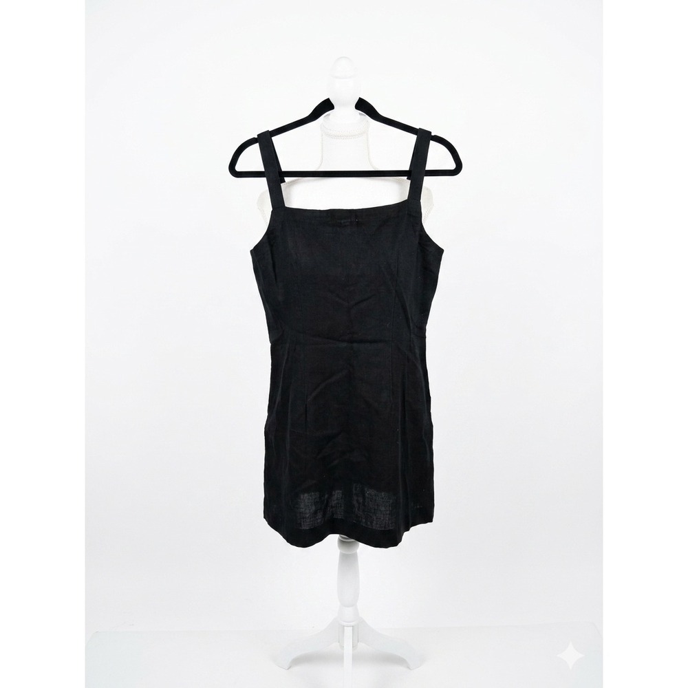 A New Day Womens Cotton Linen Blend Square Neck Mini Dress Black Small NEW